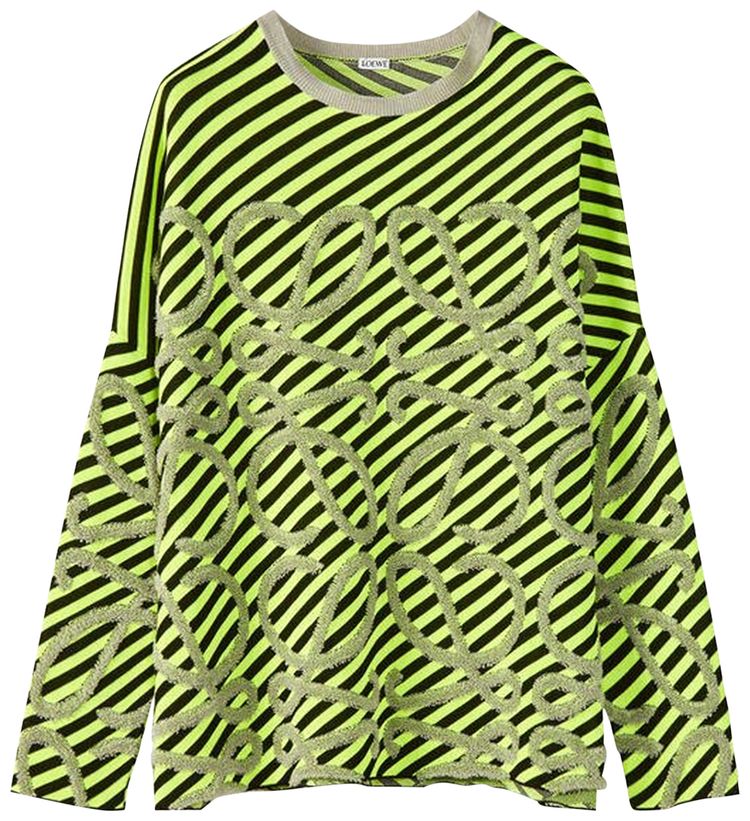 Loewe Striped Anagram Jacquard Knit Sweater Fluorescent Yellow