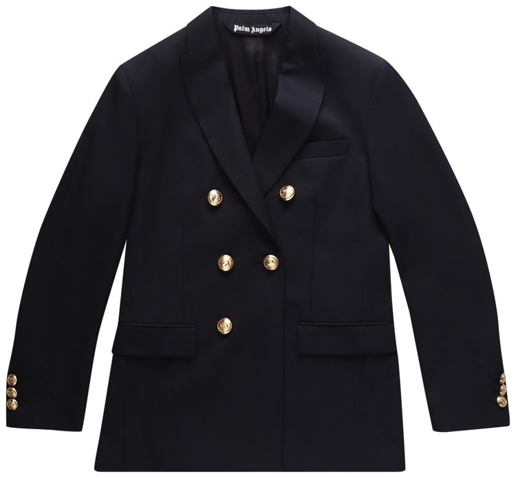 Palm Angels Palm Double Breasted Blazer Navy Blue