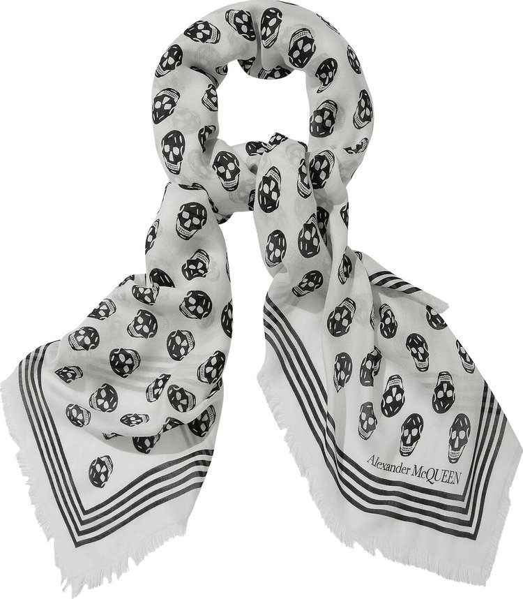 Alexander McQueen Biker Skull Scarf Ivory