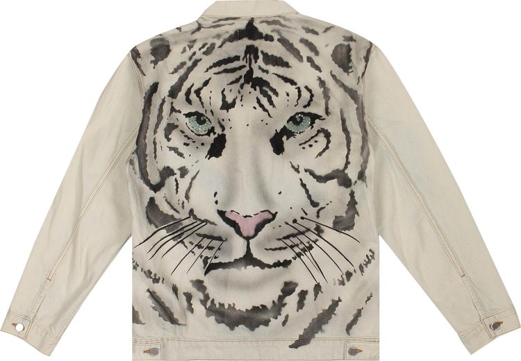 Just Don Light Denim Tiger Airbrush Trucker Jacket Blue