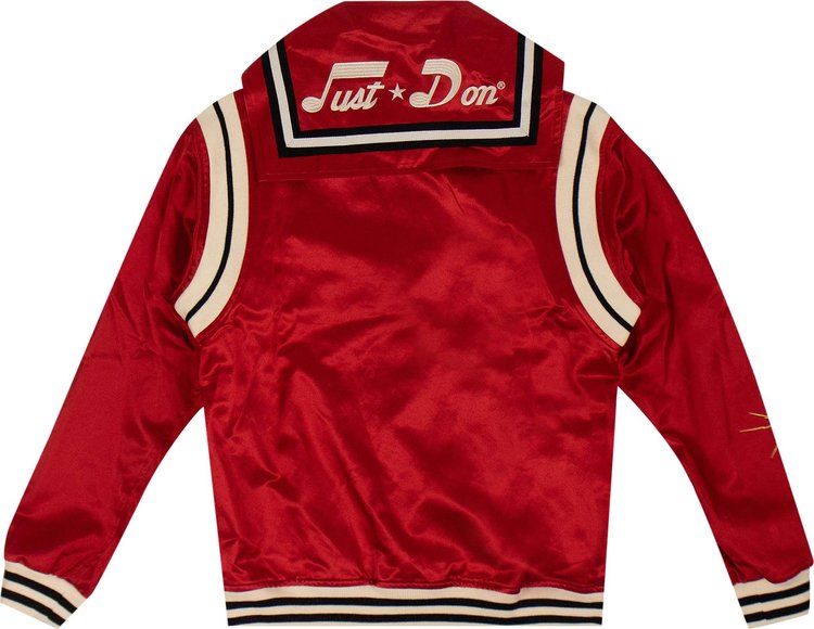 Just Don Satin Logo Cape Varsity Jacket Red