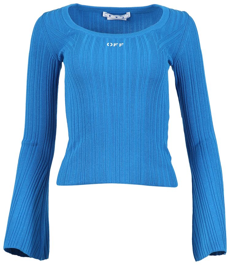 Off White Off Stamp Rib Scoop Short Sleeve Top Cobalt Blue