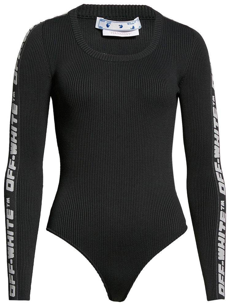 Off White Logo Band Long Sleeve Scoop Body BlackGrey