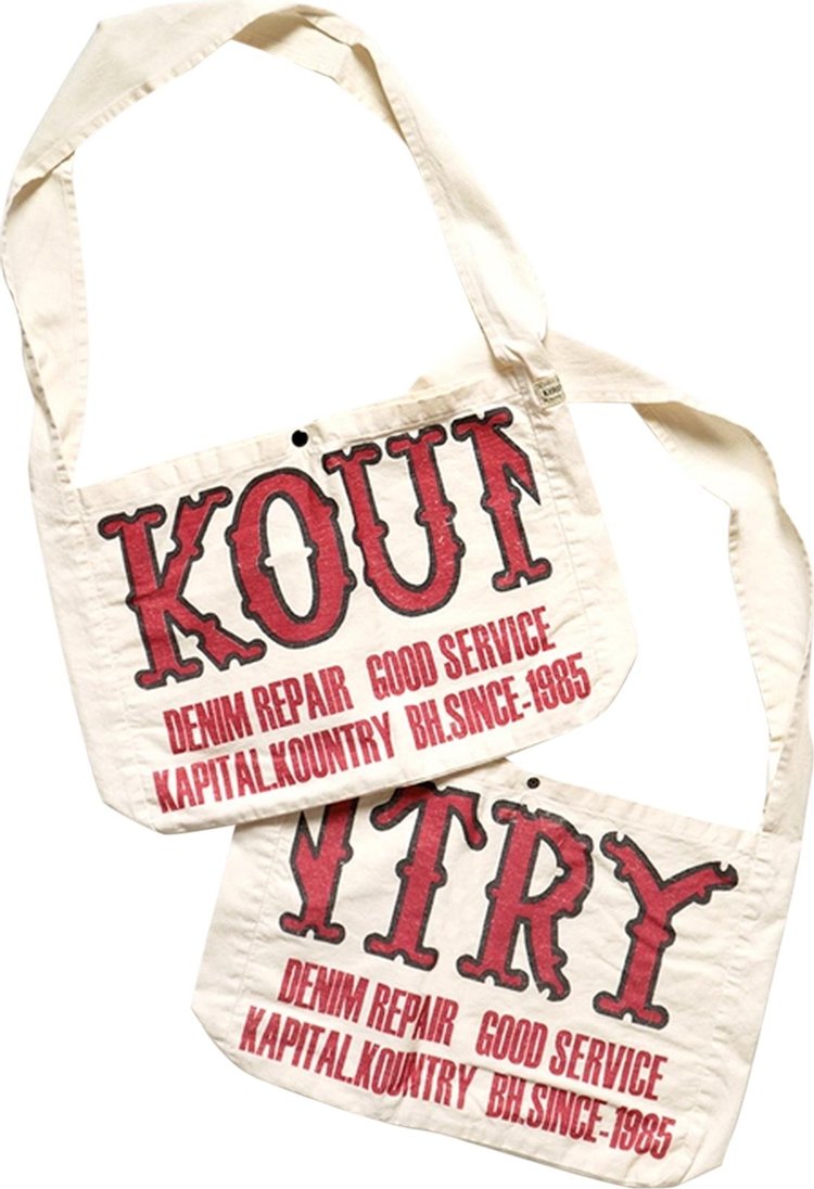 Kapital Cotton Twill Kountry Factory Book Bag Ecru