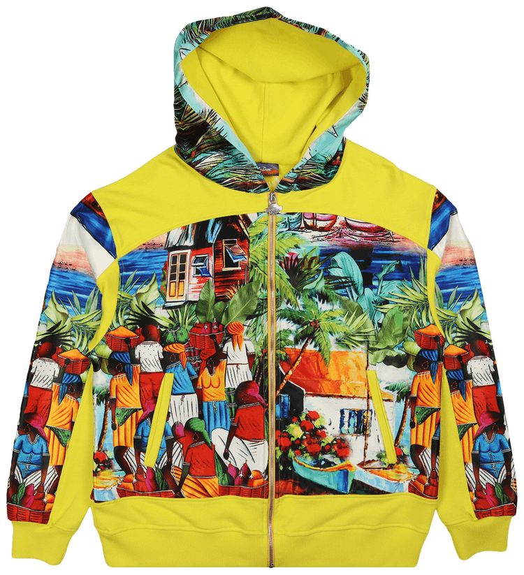 Just Don Island Market Zip Up Hoodie YellowMulticolor