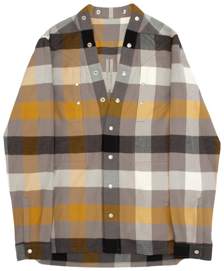 Rick Owens Larry Plaid Button Up Shirt Dust Plaid