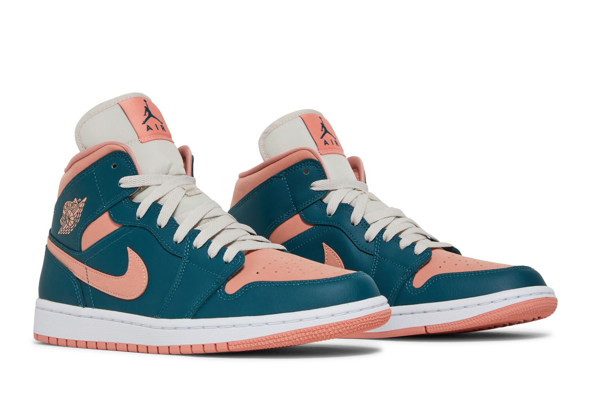 white teal and peach jordans