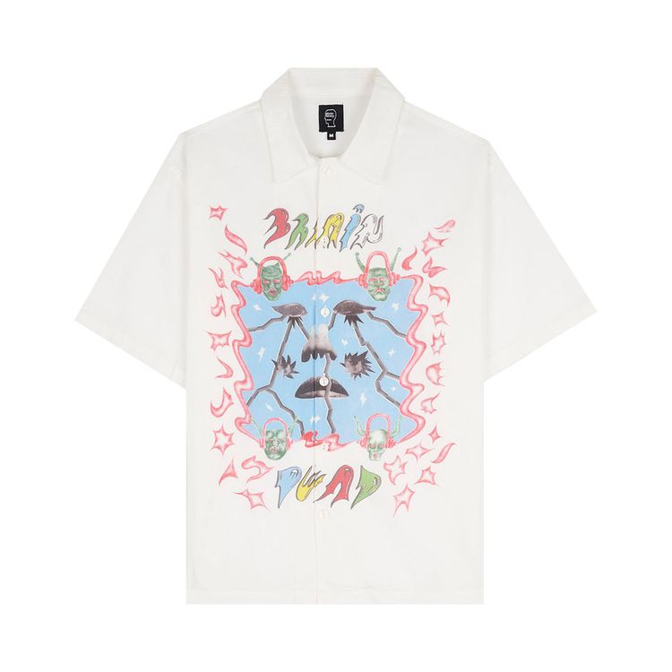 Brain Dead Devil Ears Short Sleeve Button Up Shirt White