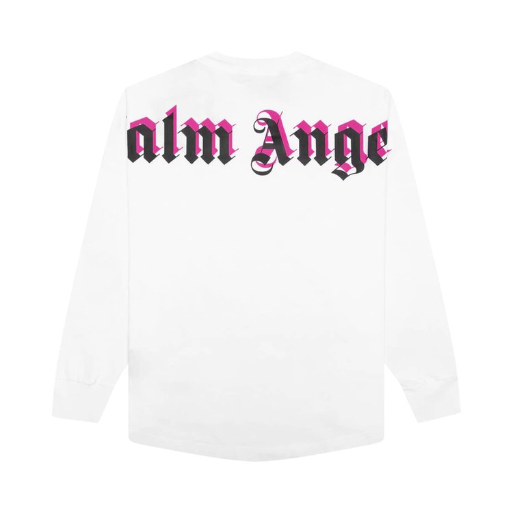 Palm Angels Double Logo Over Long Sleeve Tee WhiteFuchsia