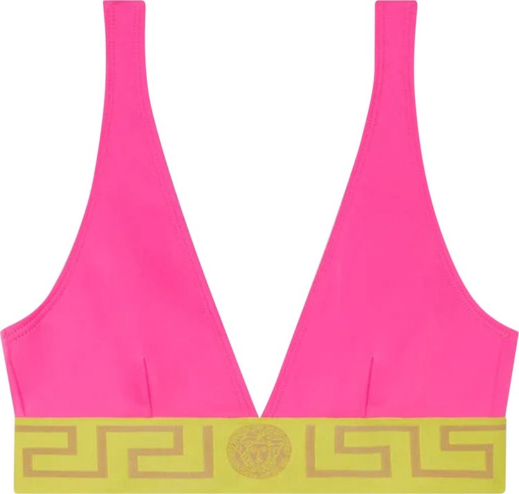 Versace Greca Border Triangle Bikini Top 'Fuchsia/ Yellow'