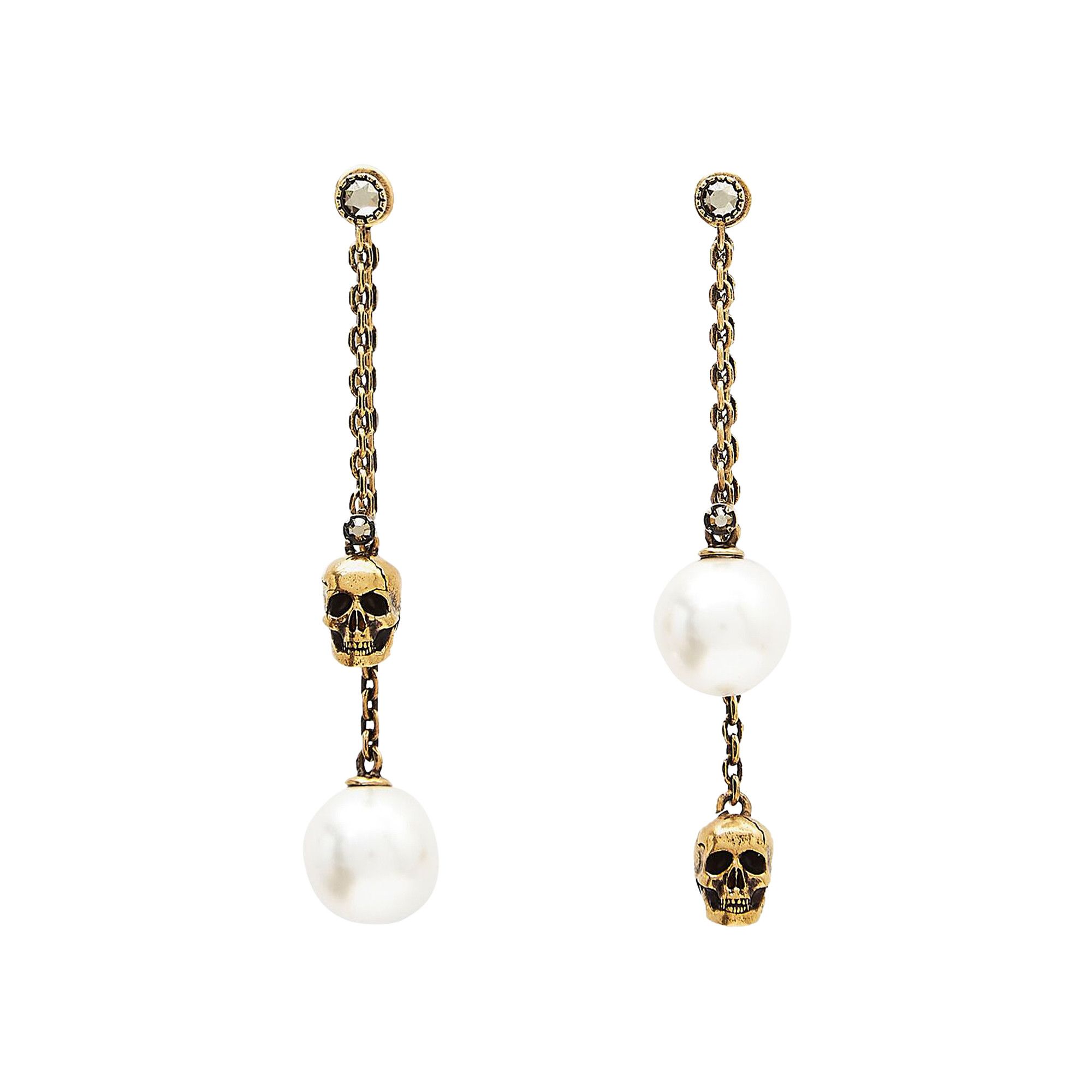 Buy Alexander McQueen Pearl-Like Skull Chain Drop Earring In