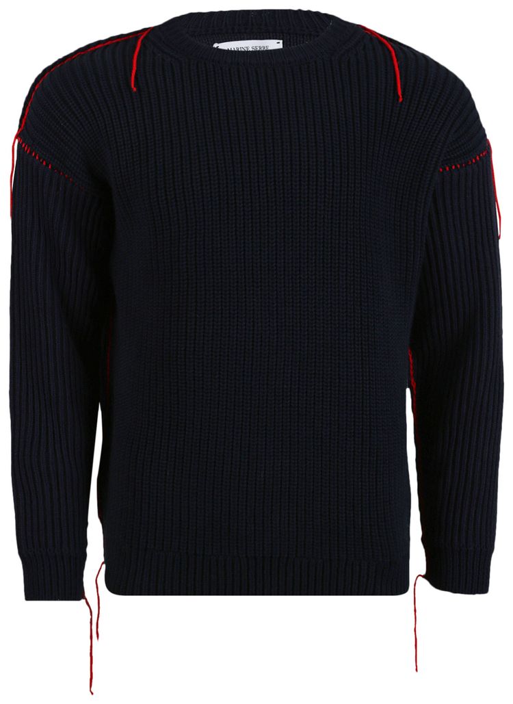 Marine Serre Repurposed Yarns Chunky Knit Jumper Navy Blue