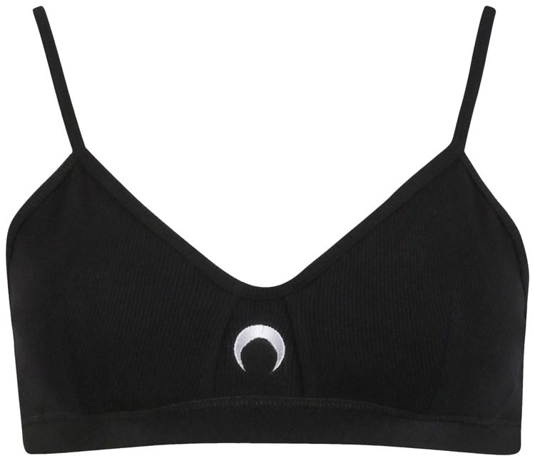 Marine Serre Ribbed Cotton Branded Bra Black