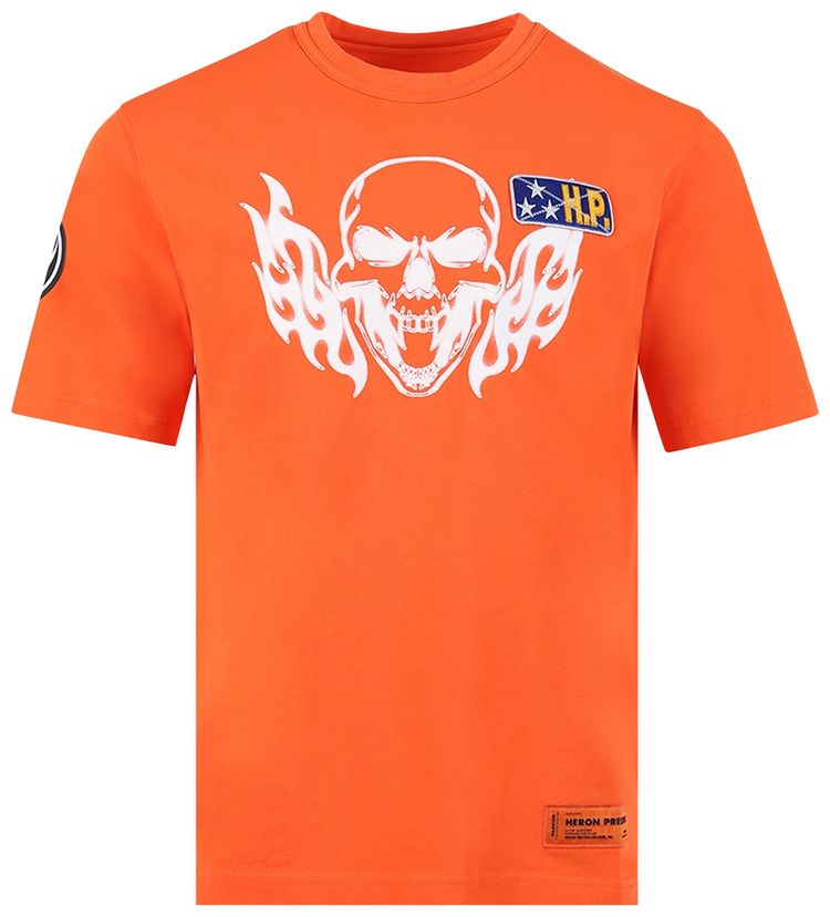 Heron Preston Reg Flaming Skull Short Sleeve Tee OrangeWhite