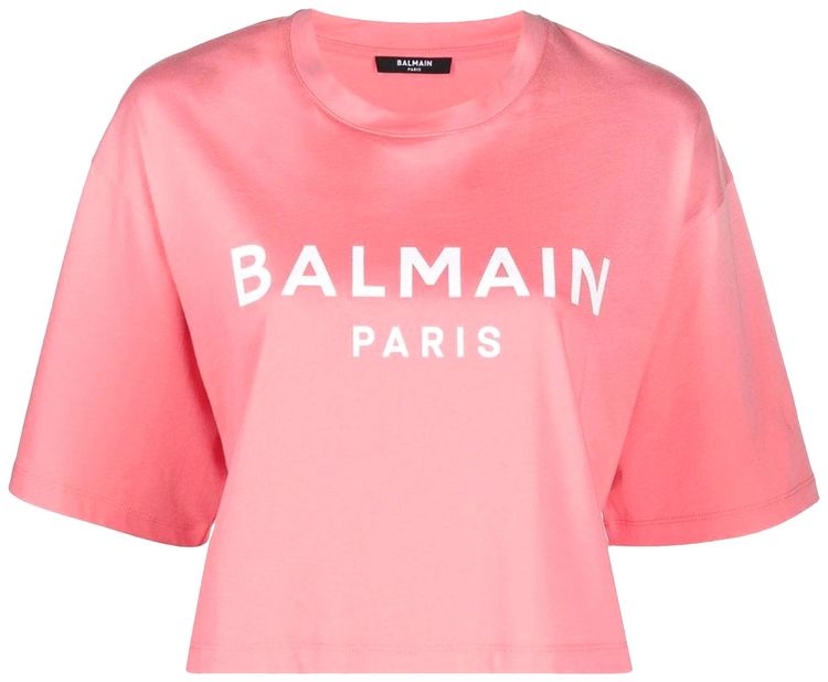 Balmain Cropped Print T Shirt Rose