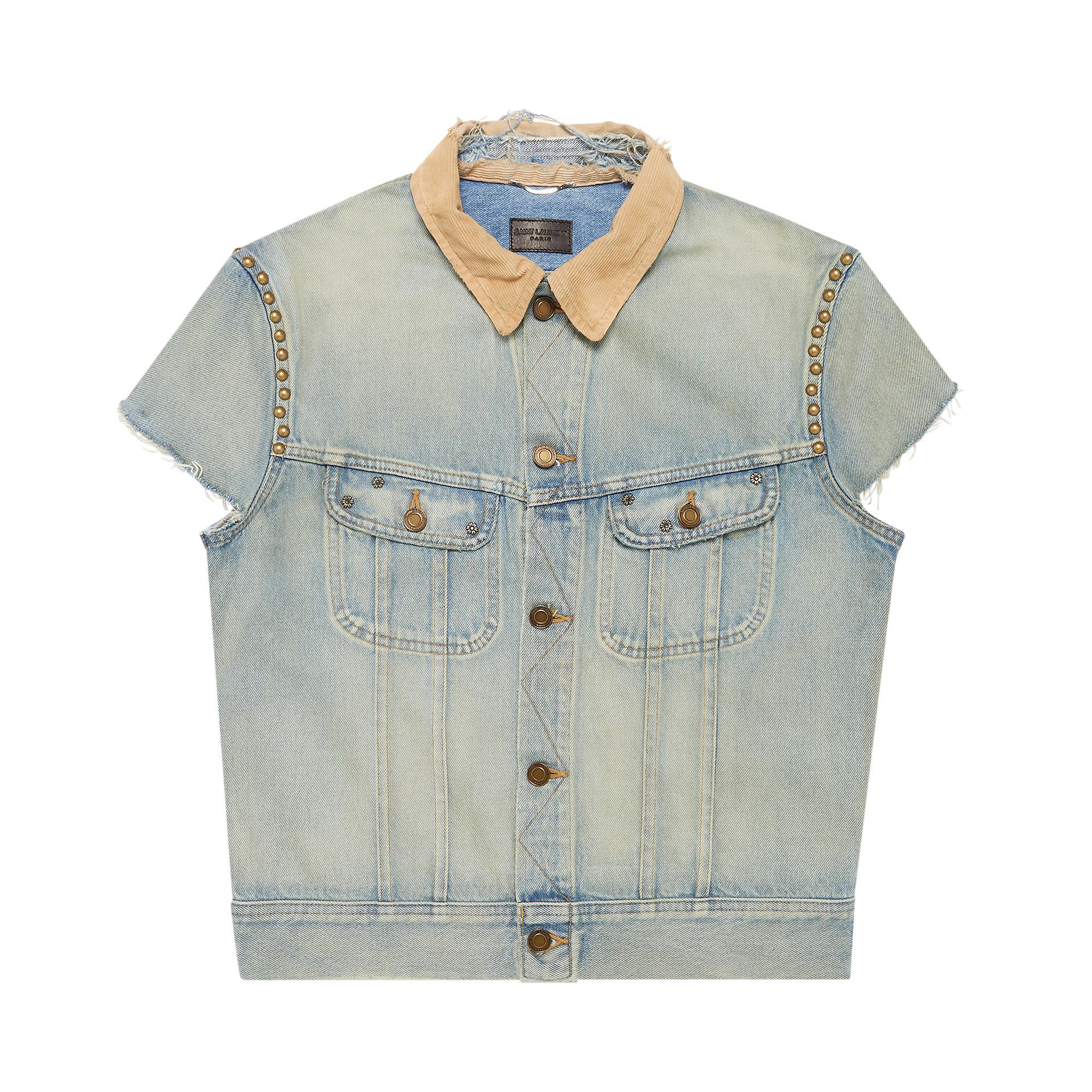 Buy Saint Laurent Sleeveless Denim Jacket Light Sand Blue