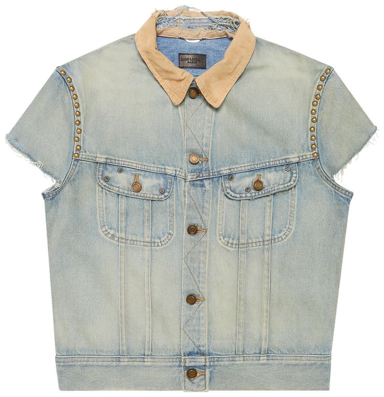 Saint Laurent Sleeveless Denim Jacket Light SandBlue