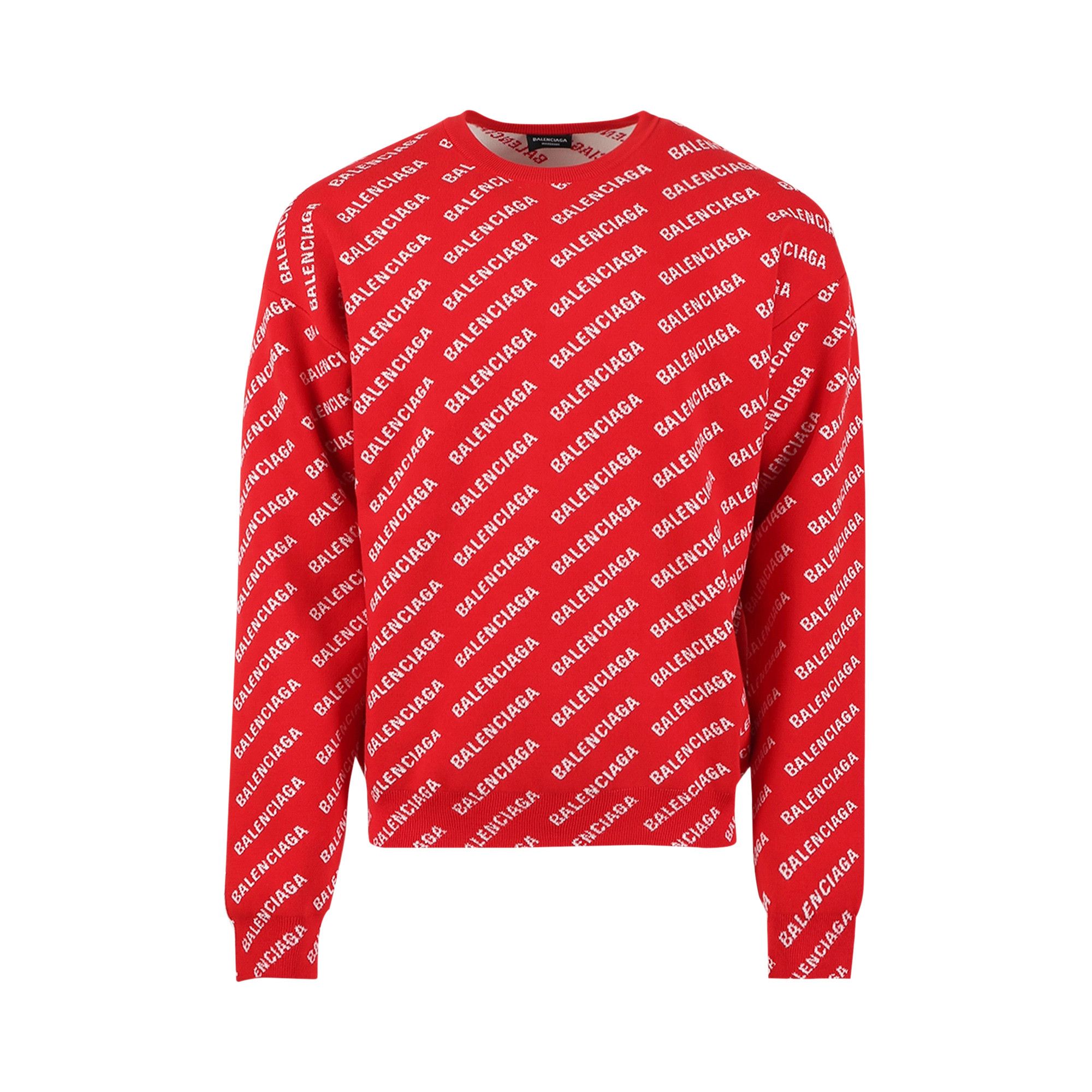 Buy Balenciaga All Over Logo Crewneck Red White 702952 T3233