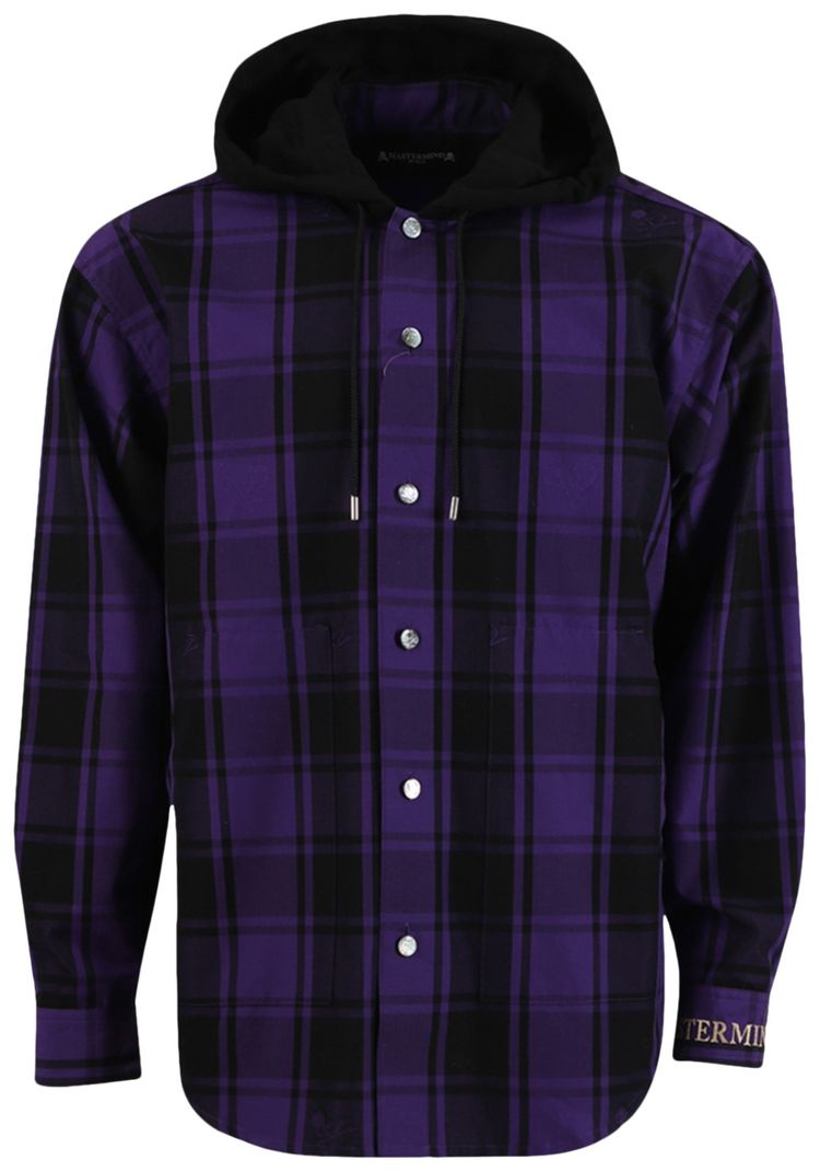 Mastermind World Plaid Hooded Long Sleeve Shirt Purple