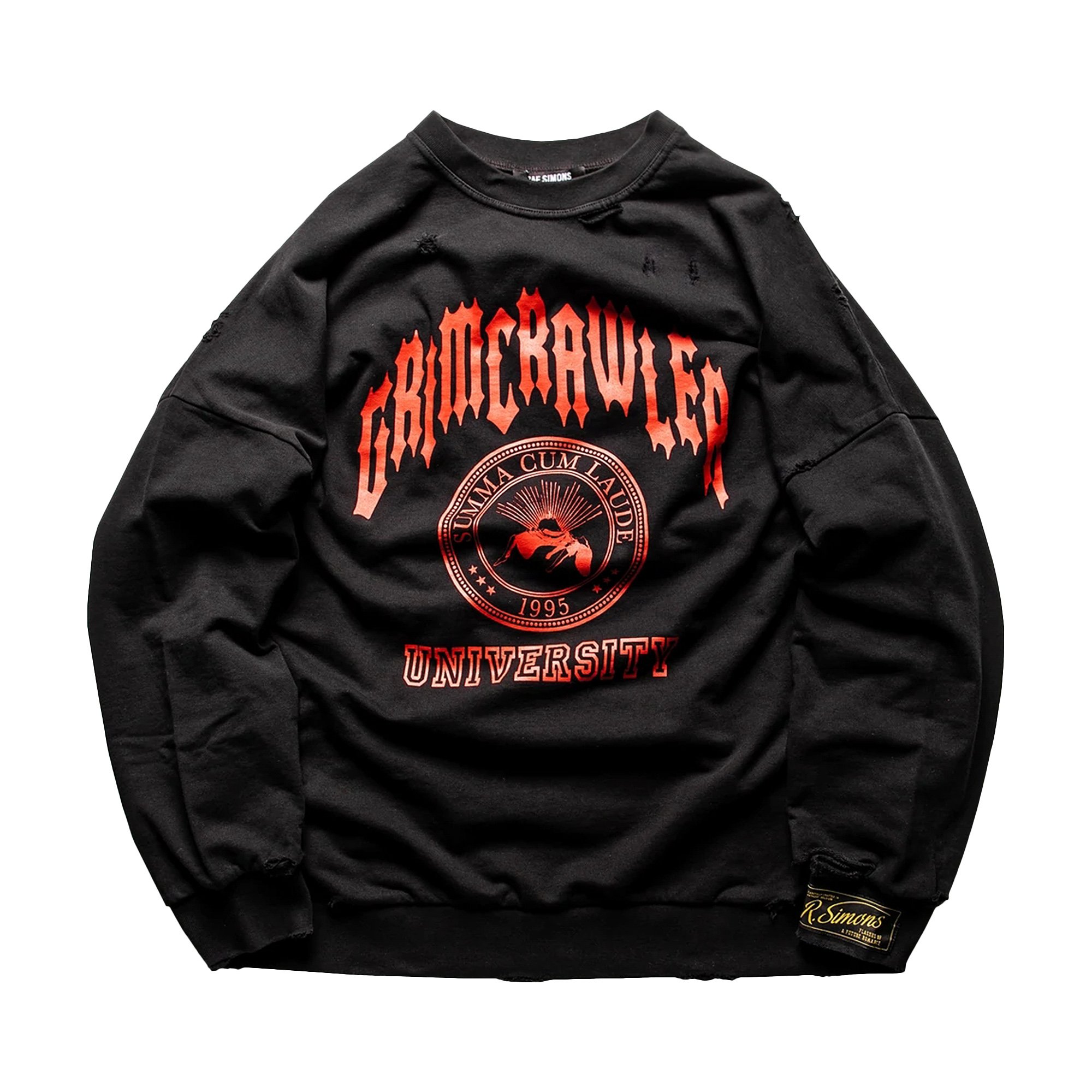 Buy Raf Simons Grimcrawler Destroyed Crewneck Sweater 'Black 