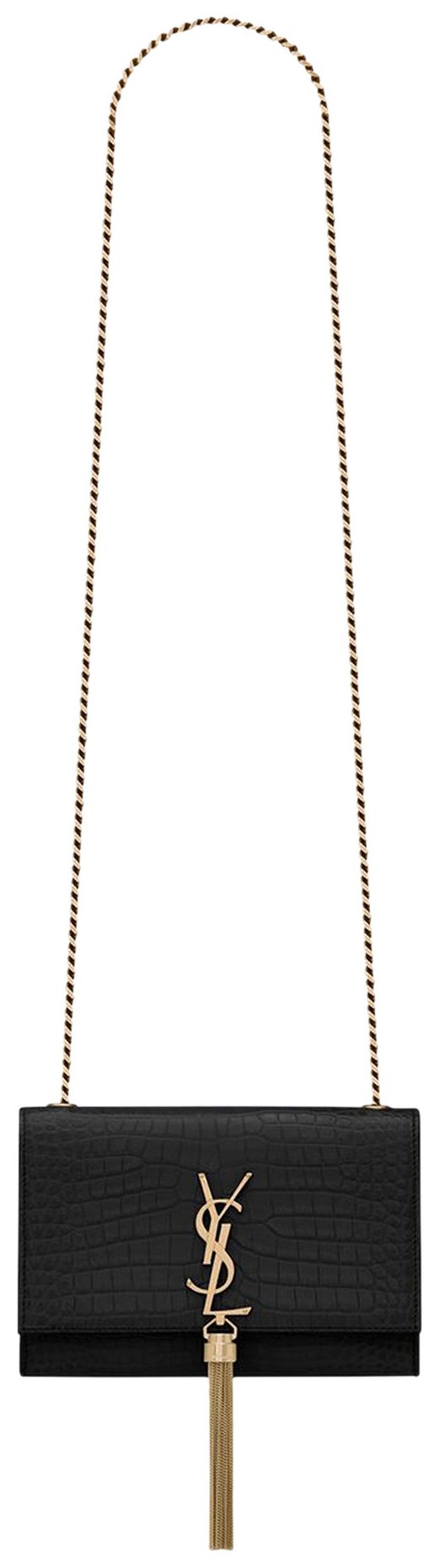 Saint Laurent Kate Crocodile Embossed Shoulder Bag Nero