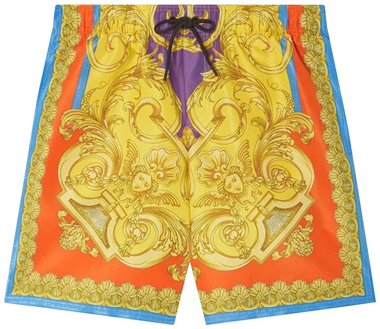 Versace Barocco Goddess Print Mid Length Swim Shorts MauvelousCitron