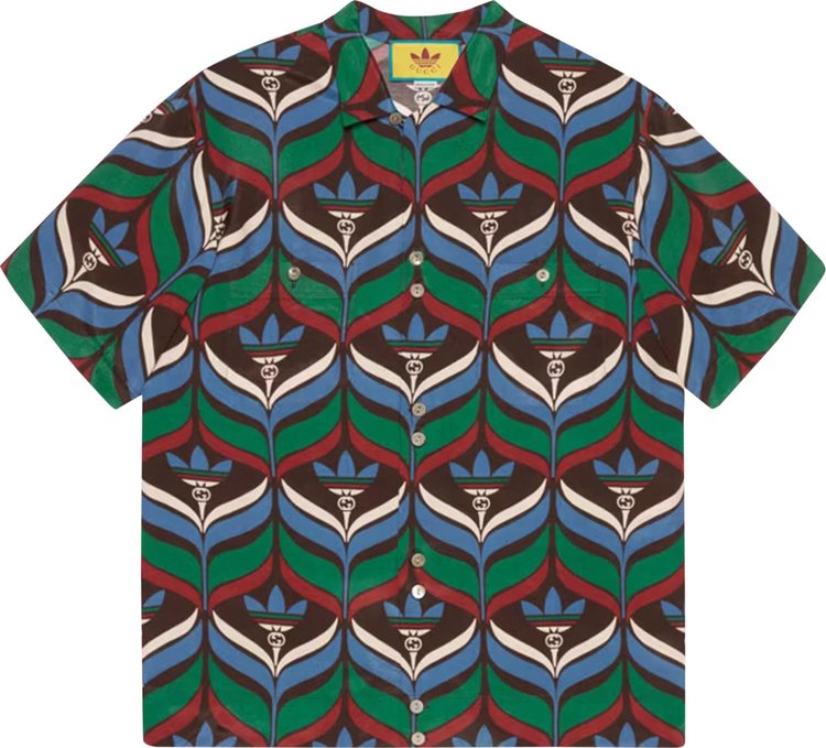 Gucci x adidas Trefoil Print Bowling Shirt 'Brown/Green'