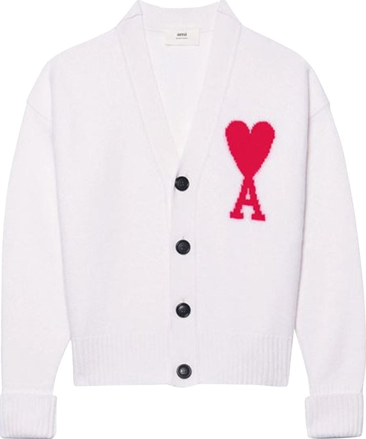 Buy Ami Cardigan 'White/Red' - UKC002 018 102 | GOAT