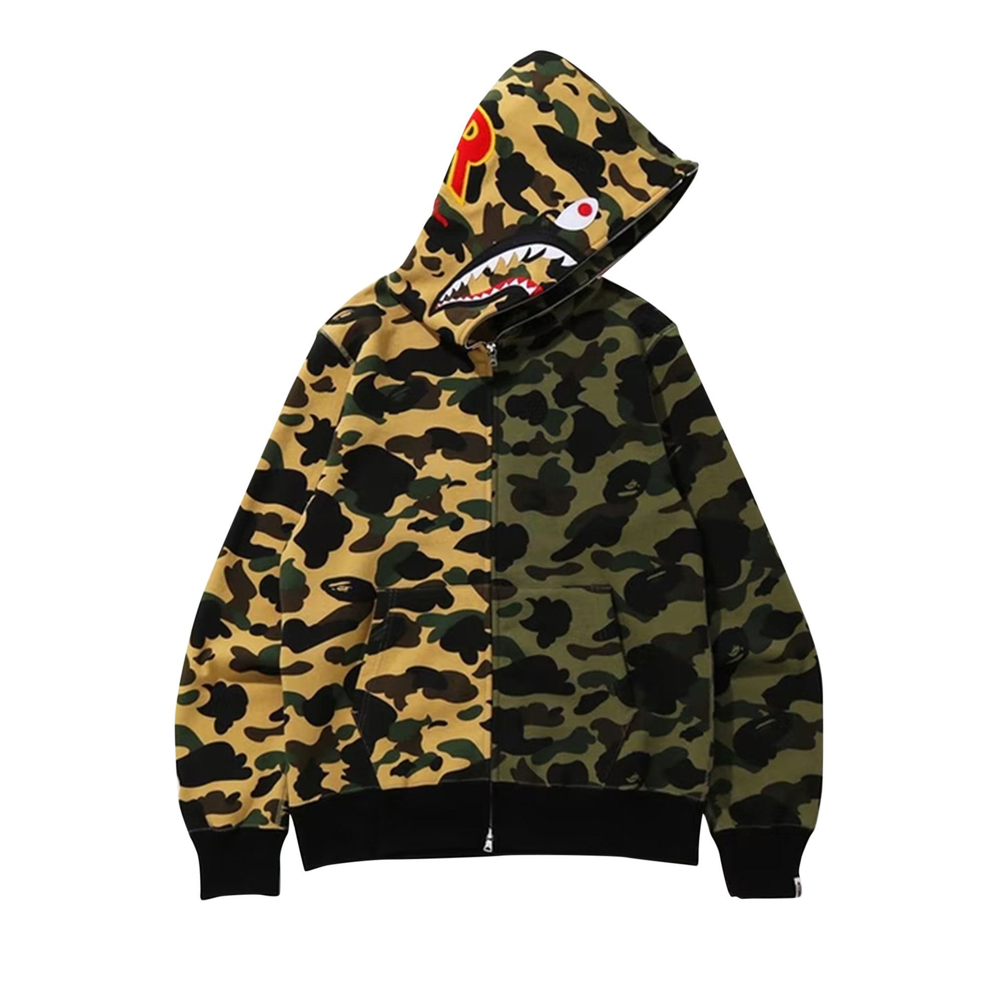 BAPE 1st Camo Half Shark Full Zip Hoodie 'Green/Yellow'