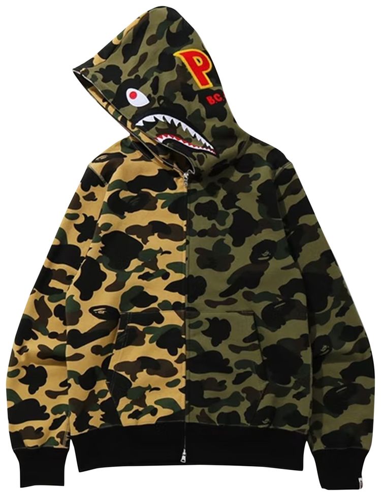 BAPE 1st Camo Half Shark Full Zip Hoodie GreenYellow