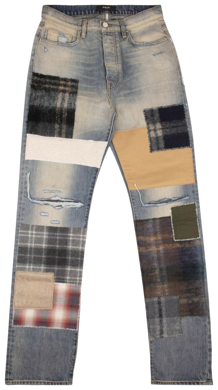Amiri Patchwork Loose Fit Jeans Blue