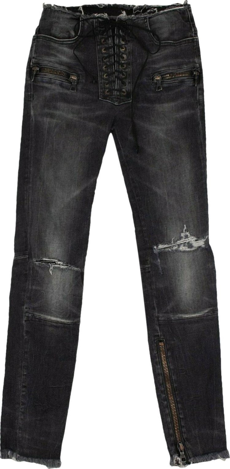 Unravel Project Denim Dark Lace-Up Skinny Jeans 'Black'