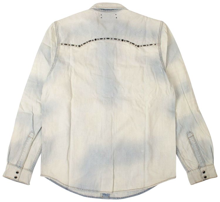 Amiri Bleached Studded Denim Shirt Blue