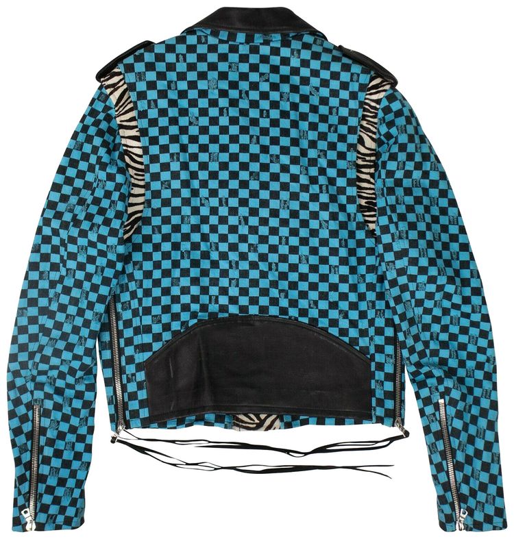 Amiri Checkered Biker Jacket Blue