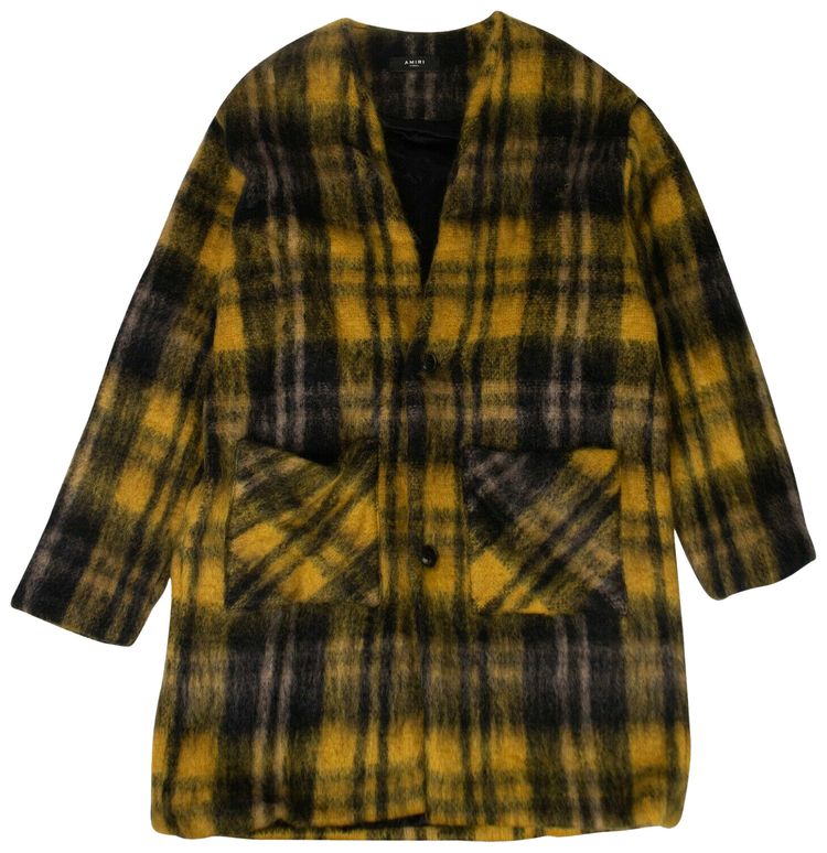 Amiri Plaid Mohair Blend Cardigan Coat BlackYellow