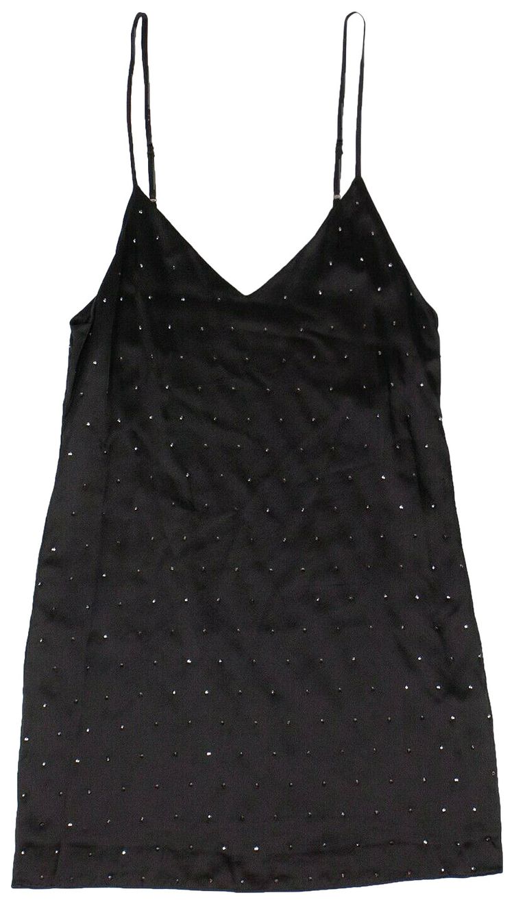 Amiri Silk Crystal V Slip Short Dress Black