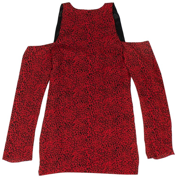Amiri Leopard No Shoulder Long Sleeve Dress Red