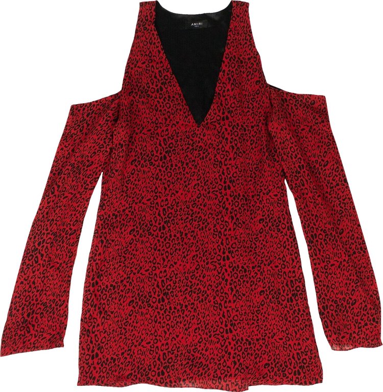 Amiri Leopard No Shoulder Long-Sleeve Dress 'Red'