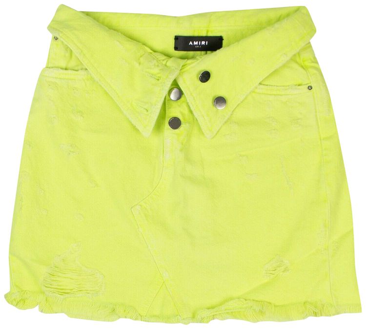 Amiri Denim Destroyed Foldover Mini Skirt Neon Yellow