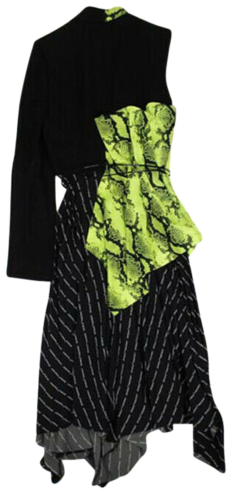 Off White Asymmetrical Print Panel Dress Black