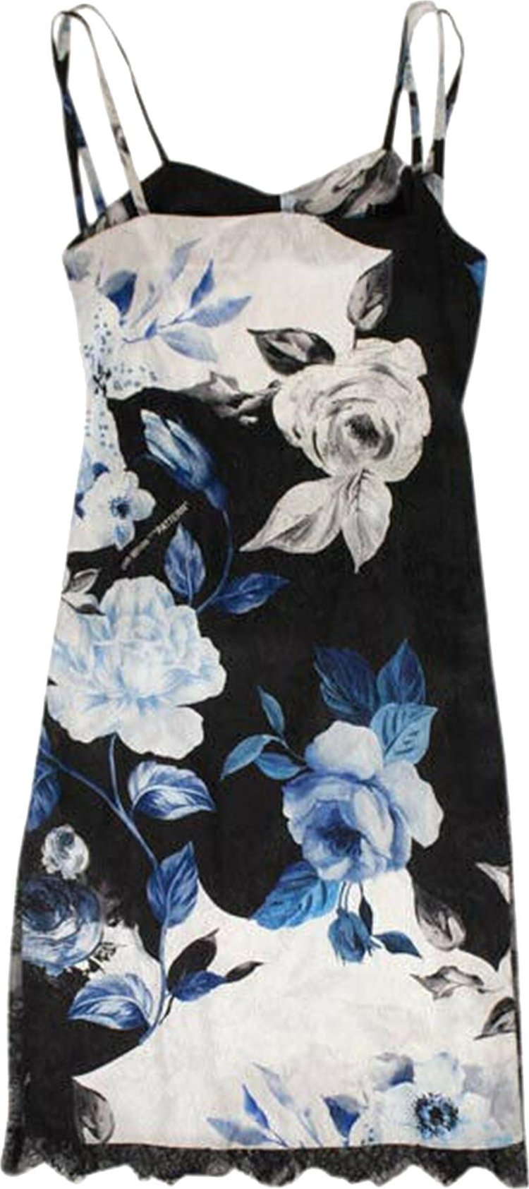 Off White Rose Print Slip Dress Black