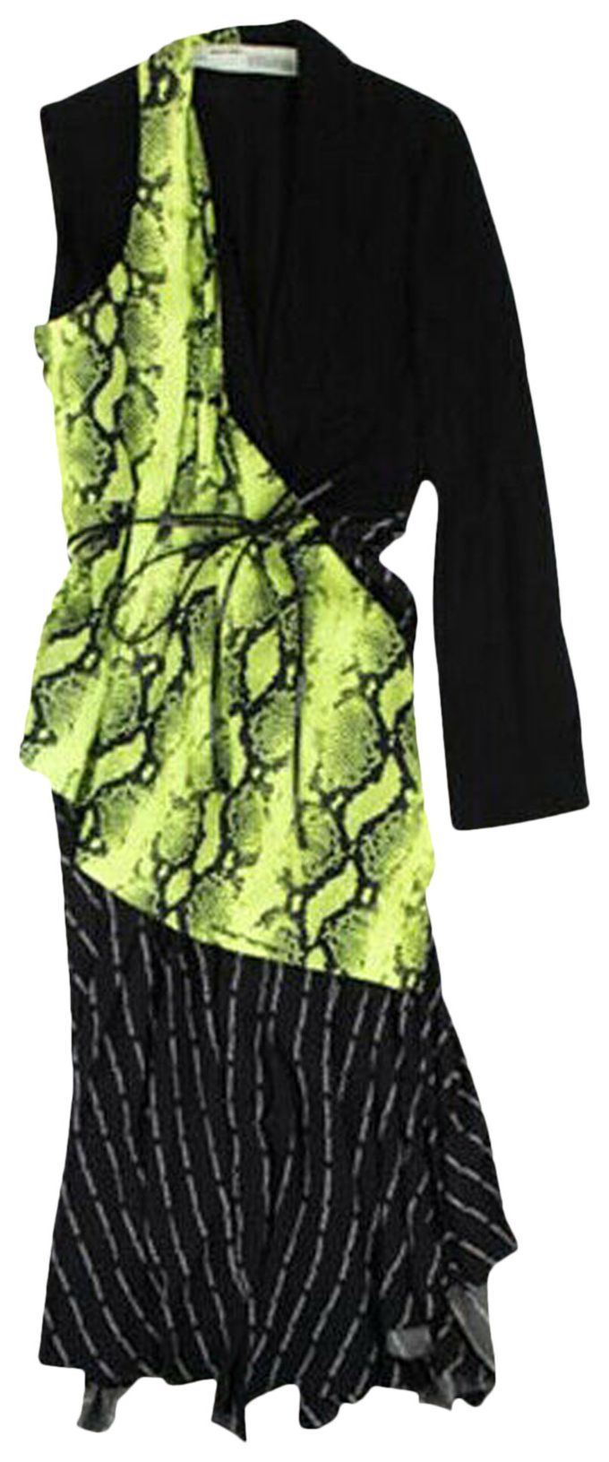 Off White Asymmetrical Print Panel Dress Black