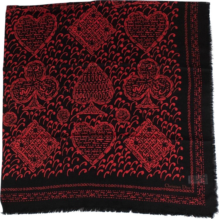 Dior Paisley Cards Cashmere Silk Scarf RedBlack