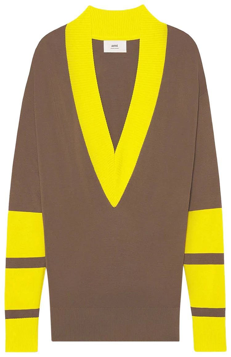 Ami V Neck Sweater TaupeYellow