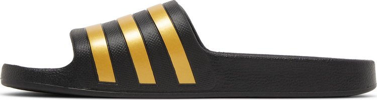 Adilette Aqua Slides Black Gold Metallic