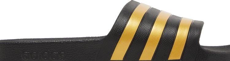 Adilette Aqua Slides Black Gold Metallic