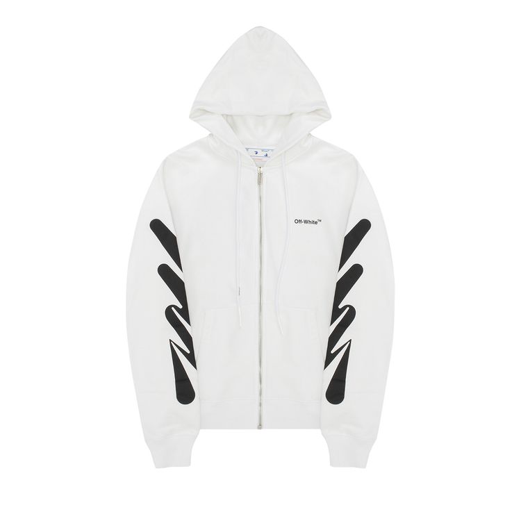 Off White Wave Diag Slim Zip Hoodie WhiteBlack