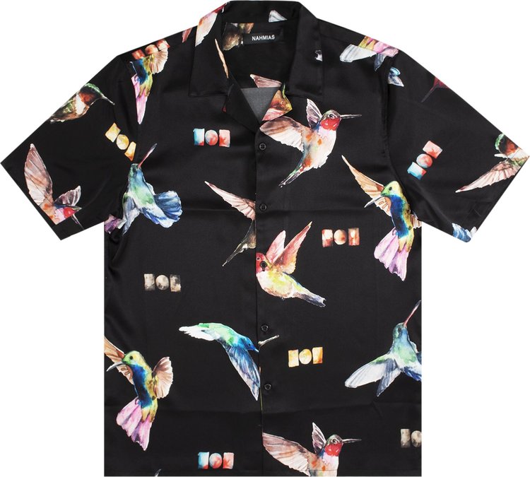 Nahmias Silk Hummingbird Short-Sleeve Shirt 'Black'