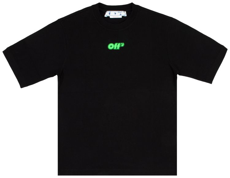 Off White Rave Flyer Skate Short Sleeve Tee BlackGreen Fluo