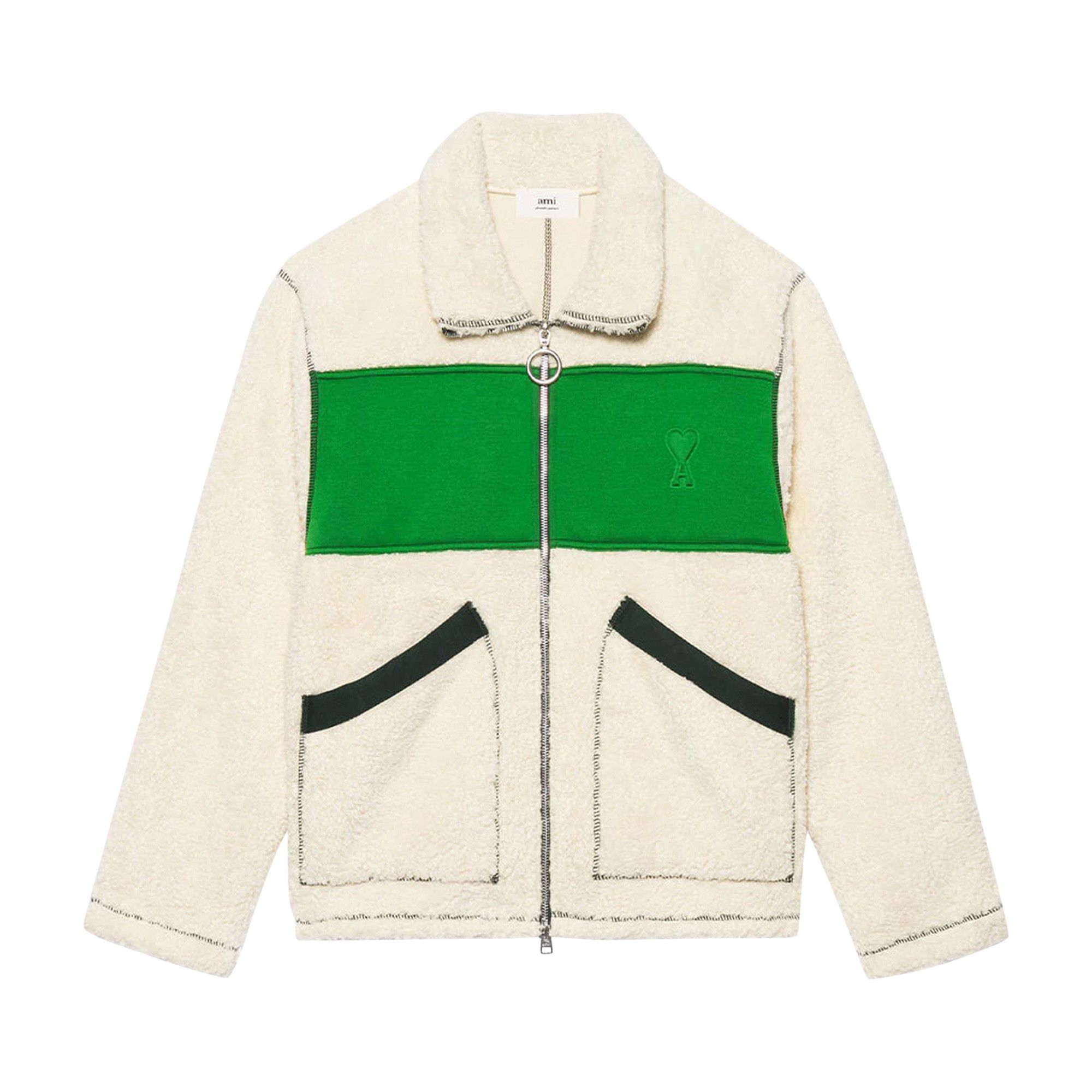 Buy Ami Hairy Fleece Zip Jacket 'Off White/Green' - HJK003 757 153
